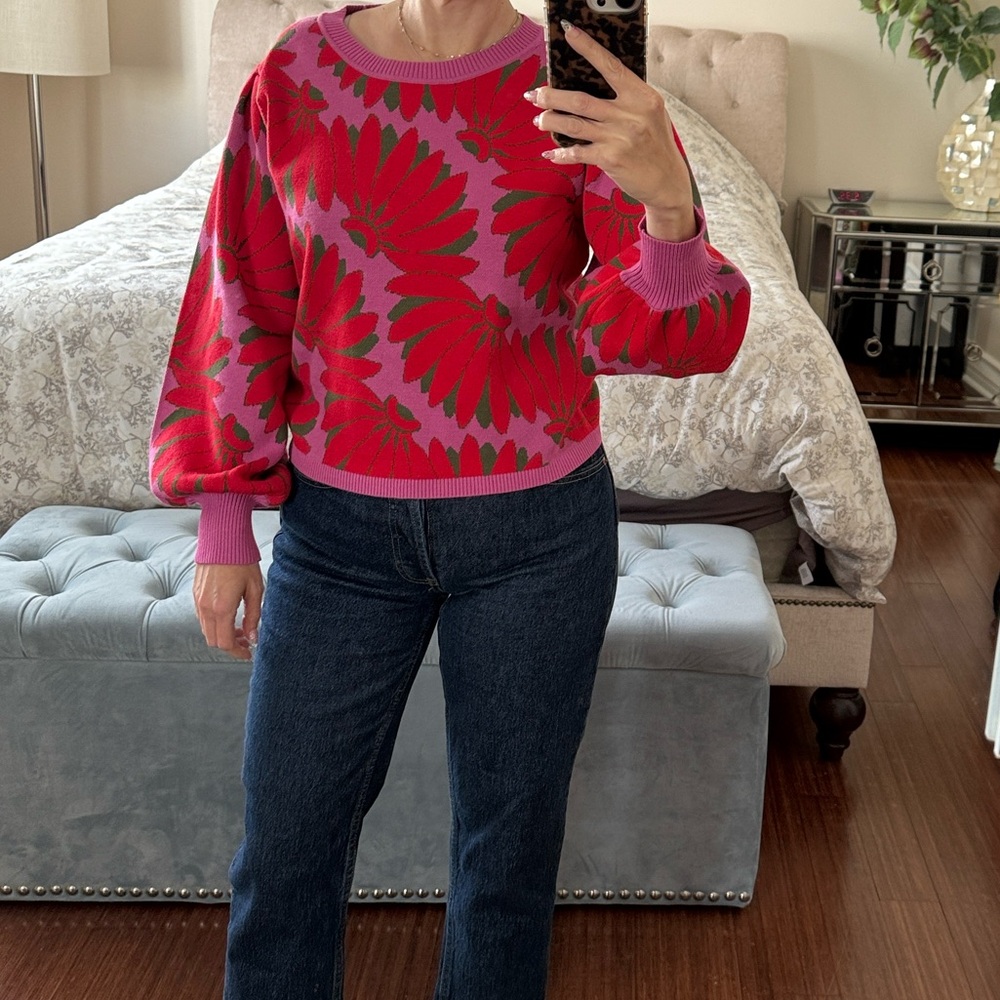 NWOT Red and Purple Patterned Flower Print Sweater